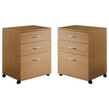 Home Square Mobile Filing Cabinet 3-Drawer in Natural Maple - Set of 2