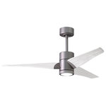 Matthews Fan - Super Janet 52" Ceiling Fan, LED Light Kit, Brushed Nickel/Matte White - The Super Janet's remarkable design and solid construction in cast aluminum and heavy stamped steel make it the heroine in any commercial or residential space. Moving air with barely a whisper, its efficient DC motor turns solid wood blades. An eco-conscious LED light kit with light cover completes the package.