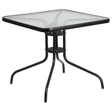 Bowery Hill 31.5" Square Glass Top Patio Dining Table in Black