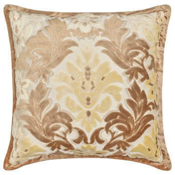 Gold Beige Velvet Damask, Victorian Velvet 24"x24" Pillow Cover- Agatha