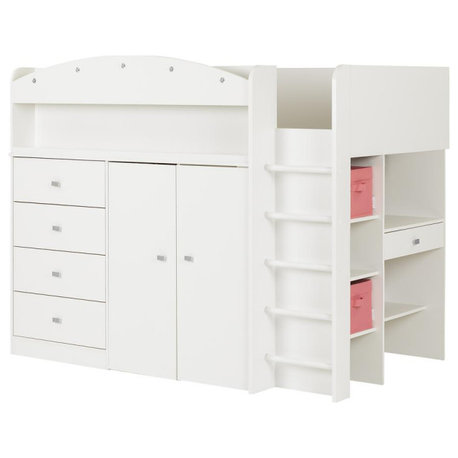 South Shore  Tiara Pure White Twin Loft Bed with Desk (39'')