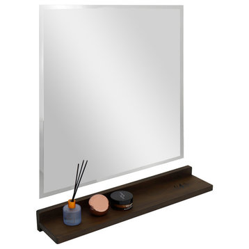 23.5" Rustic Wood Wireless Charging Shelf and Frameless Mirror Set