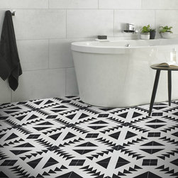 Moroccan Mosaic & Tile House - 8"x8" Tadla Handmade Cement Tile, Black/White, Set of 12 - Wall And Floor Tile