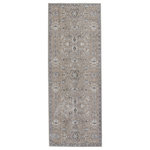 Jaipur Living - Vibe Fionn Oriental Gray and Taupe Area Rug, 3'x8' - The stunning En Blanc collection captures the elegance of neutral, vintage-inspired patterns and melds Old World aesthetics with an updated and luxurious vibe. The Fionn rug boasts an ornate brocade motif in tones of gray, taupe, and white. Soft and lustrous, this chameleon-like design emulates the timeless style of a Turkish hand-knotted rug, but in an accessible polyester and viscose power-loomed quality.