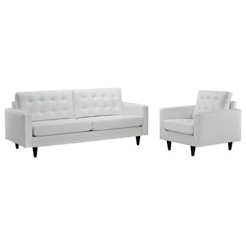 Modway Furniture Empress Sofa and Armchair, 2-Piece,, White