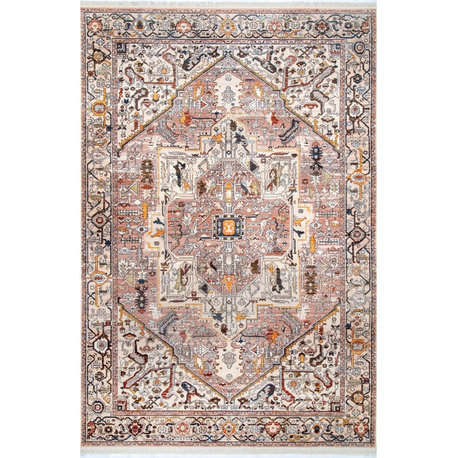 Nuloom Ehtel Medallion Fringe Traditional Area Rug, Light Brown 8'x10'