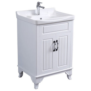 White Wooden Cabinet Vanity Sink 24.25" W with Overflow, Drain and Hardware