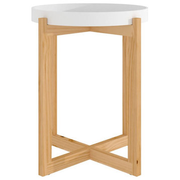 vidaXL Coffee Table Round End Sofa Table White Engineered Wood&Solid Wood Pine
