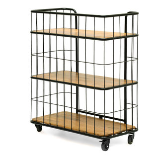 BTY Rustic Mesh Wire Rolling Cart 4 Tier Multi-Functional Kitchen Utility  Serving Cart with Wood Look Top, 2 Lockable Wheels, Metal Storage Cart