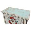 Chinese Distressed Light Pale Blue Fishes Graphic Table Cabinet Hcs3929