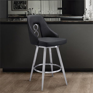 Armen Living Ruby 26" Modern Faux Leather & Metal Counter Stool in Black