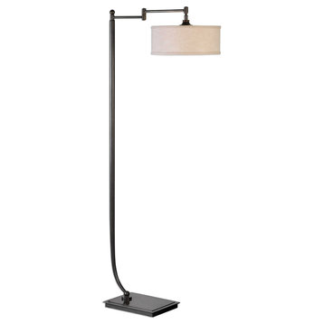 Adjustable Curving Bronze Metal Floor Lamp, Art Deco Style