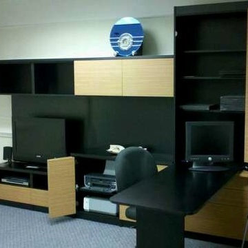 Modern office with drop down table which can be hidden out of sight!
