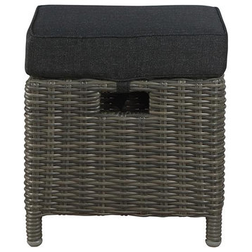 Alaterre Asti Wicker / Rattan Outdoor Square Ottomans with Cushions in Gray