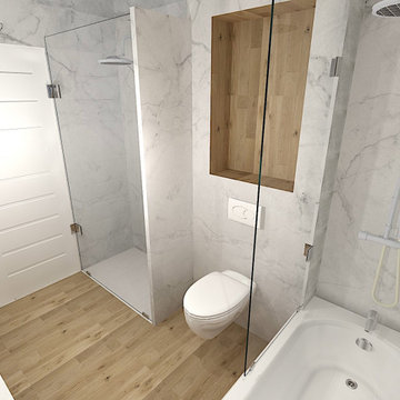 Une salle de bain blanc et bois