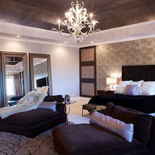 master bedroom/media room wall paper and uplighting/cove