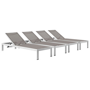 Shore Chaise Outdoor Patio Aluminum Set of 4, Silver Gray
