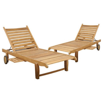 International Home Cairo Teak Chaise Lounge in Light Brown (Set of 2)