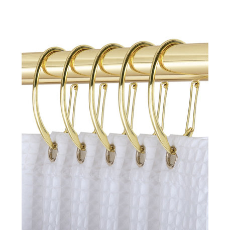Utopia Alley Shower Hooks - Shower Curtain Rings for Bathroom, Set of 12, Gold