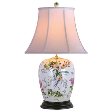 Tropical Flowers Porcelain Table Lamp