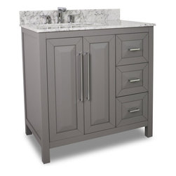 36 inch Grey Finish Single Sink Bathroom Vanity Carrera Marble Countertop - Bathroom Vanities And Sink Consoles