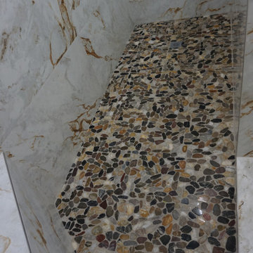 White and rust master bathroom