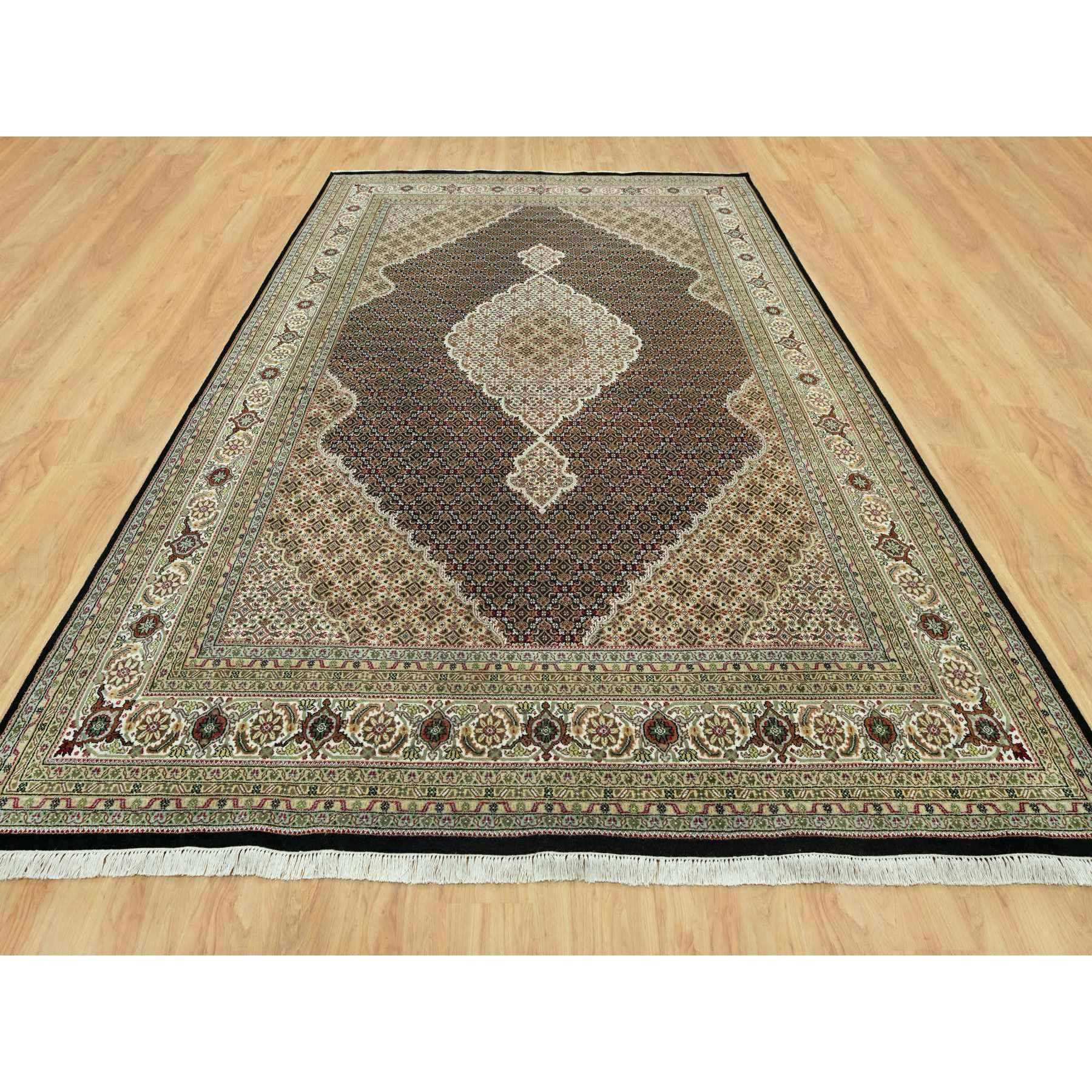 Smoky Black Hand Knotted All Wool Tebraz Mahi Fish Medallion Rug 9'8 ...