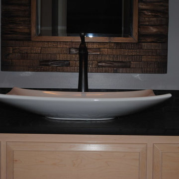Vessel sinks, mirrors with textured frames
