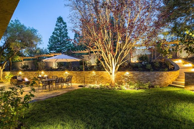 Patio - mid-sized contemporary backyard stone patio idea in San Francisco with a fire pit and no cover
