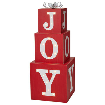 32"H Lighted Wooden Block JOY Porch Sign