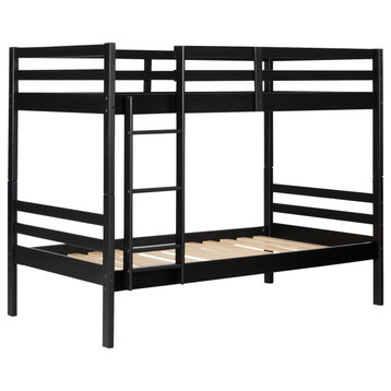 Industrial Twin Over Twin Bunk Bed, Hardwood Frame With Guardrails, Matte Black