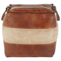 Cobbler Pouf, Brown Leather, Tan Canvas