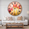 Red Tulips Floral Round Metal Wall Clock, 36x36