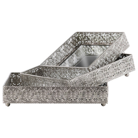 Jagger Metal Trays, Polished Chrome and Silver, 3-Piece Set