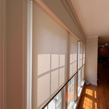 Motorized Roller Shades with Brushed Gold Hardware in Mooresville NC Custom Home