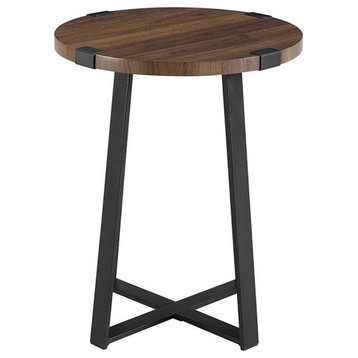 Pemberly Row 18" Wrap Round Modern Metal Side Table in Dark Walnut/Black