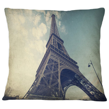 Paris Paris Eiffel TowerVintage View from Ground Cityscape Throw Pillow, 18"x18"