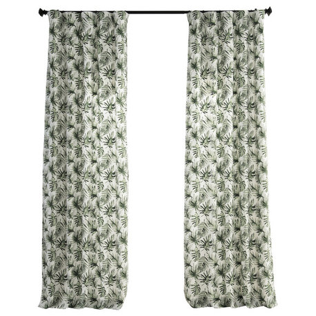 Artemis Olive Green Printed Cotton Curtain Single Panel, 50Wx108L