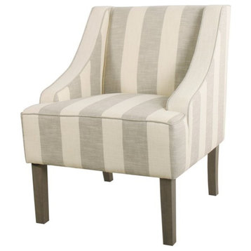 Traditional Accent Chair, Oversized Seat With Swoop Arms, Striped Gray