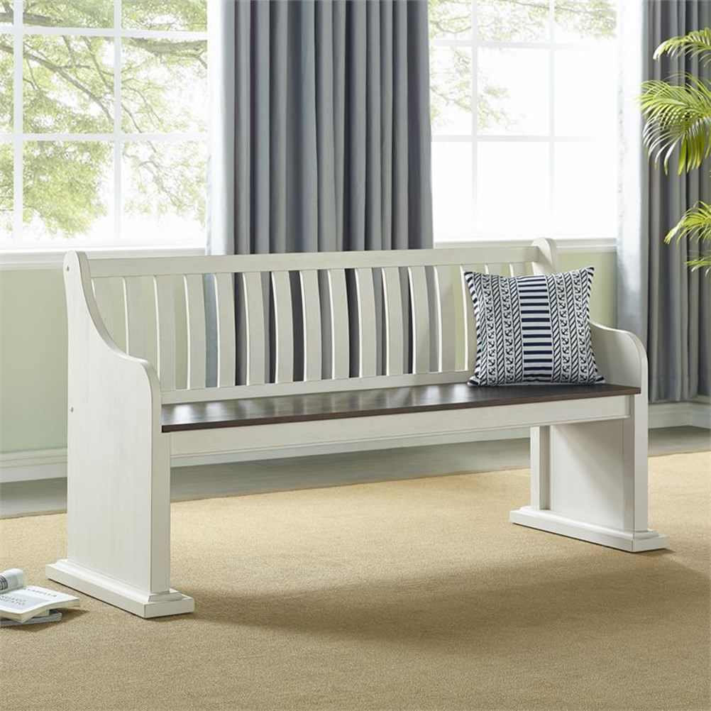 Steve Silver Joanna Two-Tone Ivory and Dark Oak Farmhouse Dining Bench ...