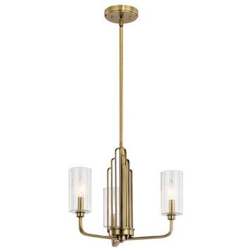 3 Light Small Chandelier In Art Deco Style-14.75 Inches Tall and 18 Inches
