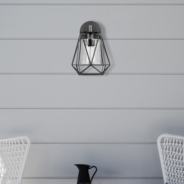 Sansa 1-Light Outdoor/Indoor Wall Sconce, Black, Clear Glass Inner Shade