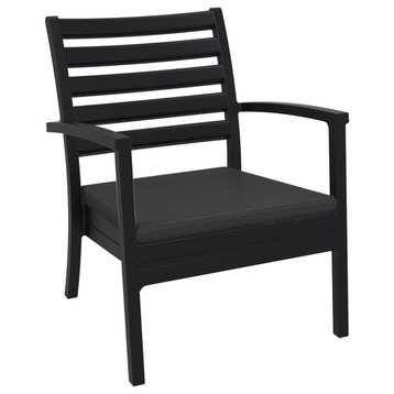 Artemis XL Club Chair, Set of 2, Black With Acrylic Fabric Charcoal Cushions