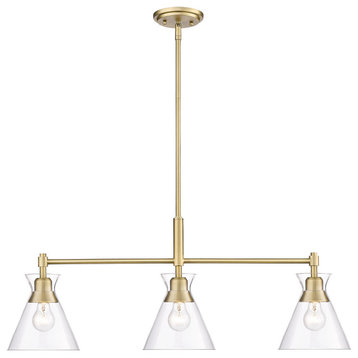 Malta 3-Light Linear Pendant, Brushed Champagne Bronze, Clear Glass