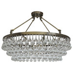 LightUpMyHome - Lightupmyhome Celeste 32" Flush Glass Drop Crystal Chandelier, Antique Brass - Hundreds of large clear glass drop crystals surround this antique brass finished frame. With the ability to display this light as a hanging or flush mount version, the versatility of the Celeste Chandelier makes it the perfect fit for your any space.