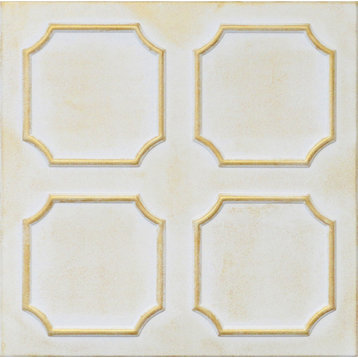 19.6"x19.6" Styrofoam Glue Up Ceiling Tiles R1 White Satin Washed Gold