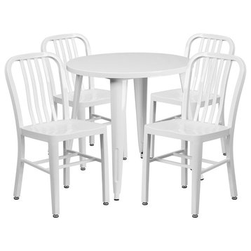 5-Piece 30" Round Metal Table Set, White