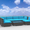 Oahu Outdoor Patio Furniture Sofa Sectional, 7-Piece Set, Sea Blue