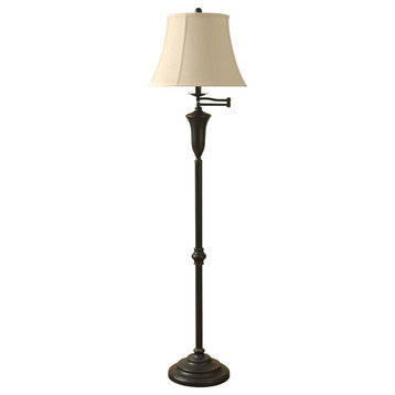 Madison Bronze Floor Lamp With Swing Arm and Natural Linen Shade