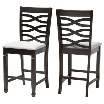 Brande Gray Fabric Espresso Brown Finish Counter Height Pub Chairs, Set of 2